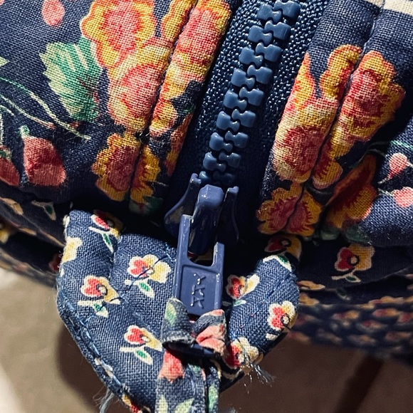 90s Vintage Vera Bradley Mini Duffel in Indiana Pattern Royal Blue Pocket Sides - Picture 6 of 17